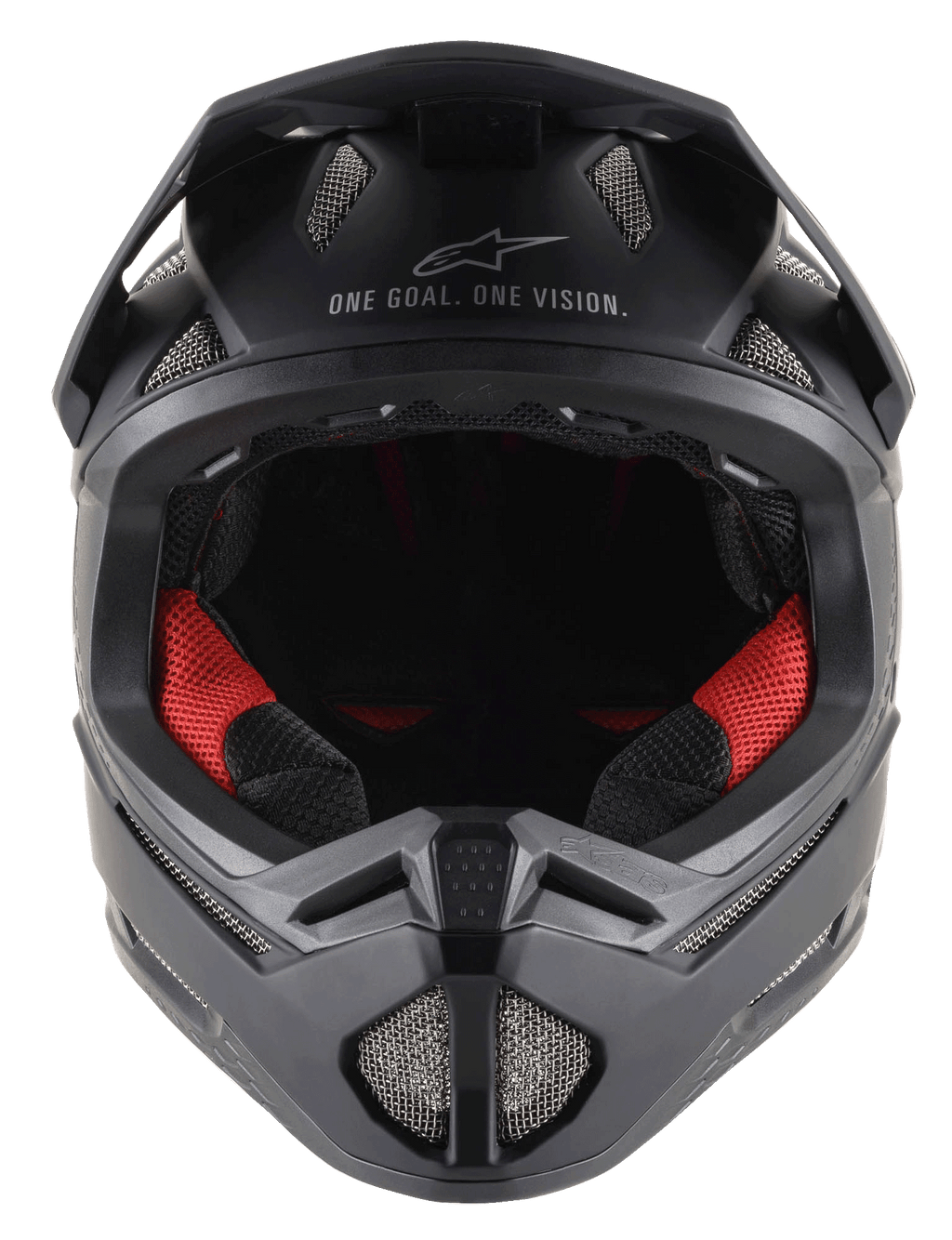 Missile Tech Solid Helmet in Matte Black, full-face MTB helmet with red interior padding and high-flow mesh vents.