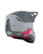 Casque Alpinestars Missile Tech Racer, casque VTT intégral, gris clair et gris foncé mat avec logo étoile rouge, vue arrière de côté montrant les grilles d'aération et le profil épuré, protection pour le VTT de descente