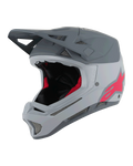 Alpinestars Missile Tech Racer Helmet, casque intégral de VTT, gris clair et gris foncé mat avec logo Astars rose, visière aérodynamique, multiples aérations avec maille, rembourrage intérieur noir et rouge, équipement de VTT de descente