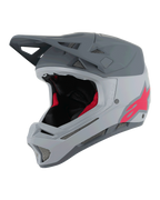 Alpinestars Missile Tech Racer Helmet, casque intégral de VTT, gris clair et gris foncé mat avec logo Astars rose, visière aérodynamique, multiples aérations avec maille, rembourrage intérieur noir et rouge, équipement de VTT de descente