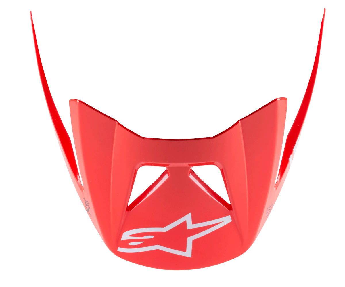 Alpinestars Visor Vector Tech A2, visière de casque VTT, rouge vif avec logo étoile blanc, design aérodynamique avec extensions angulaires, finition brillante pour le VTT