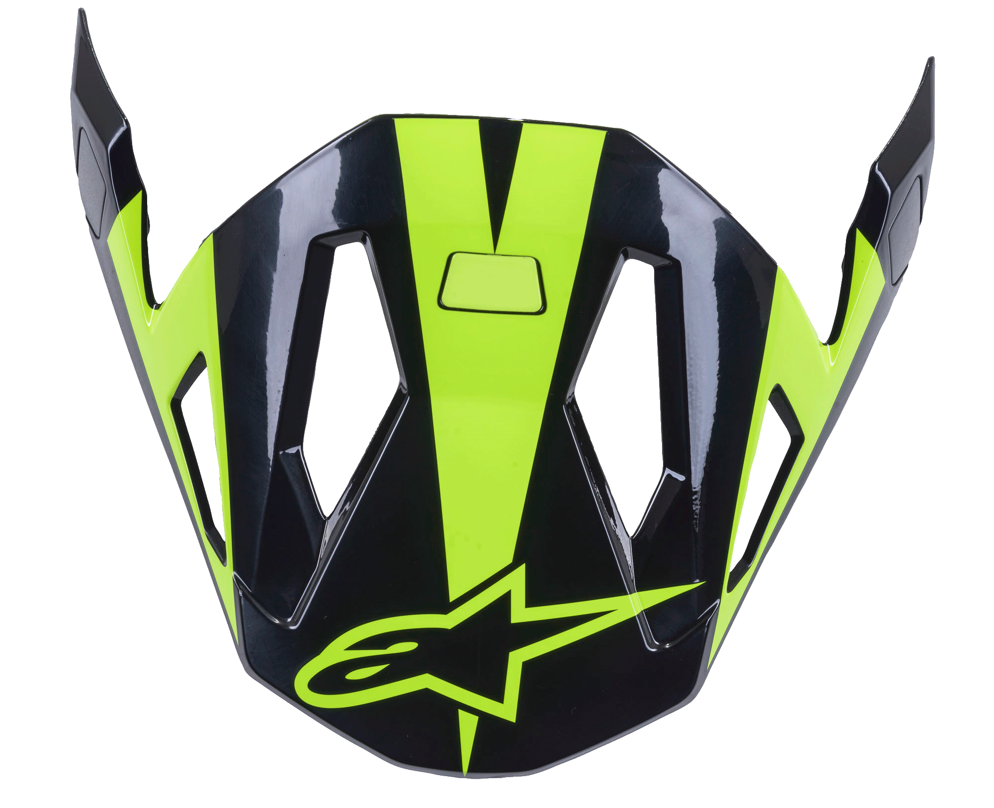 Alpinestars Missile Visor, MTB Helmet Accessory, Black and Yellow Fluo Glossy, aerodynamic design with airflow cutouts, glossy finish with neon yellow star logo