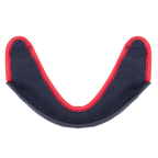 Rideau de menton Alpinestars Supertech R10, accessoire de casque, tissu gris foncé avec une bordure surpiquée rouge proéminente et un bord incurvé en plastique noir, pièce de rechange officielle pour les casques S-R10