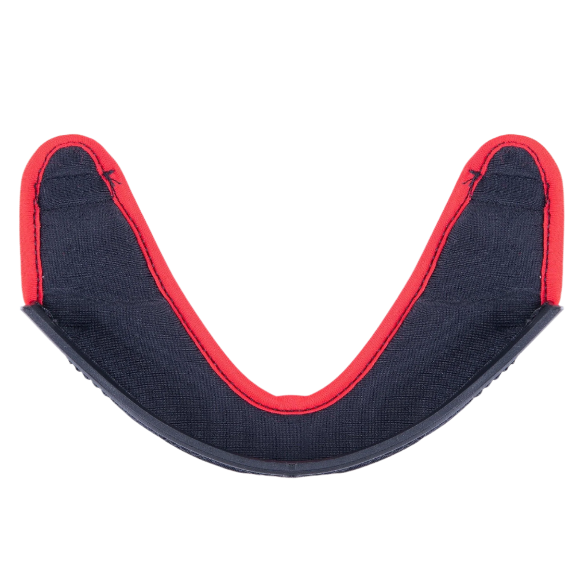 Rideau de menton Alpinestars Supertech R10, accessoire de casque, tissu gris foncé avec une bordure surpiquée rouge proéminente et un bord incurvé en plastique noir, pièce de rechange officielle pour les casques S-R10