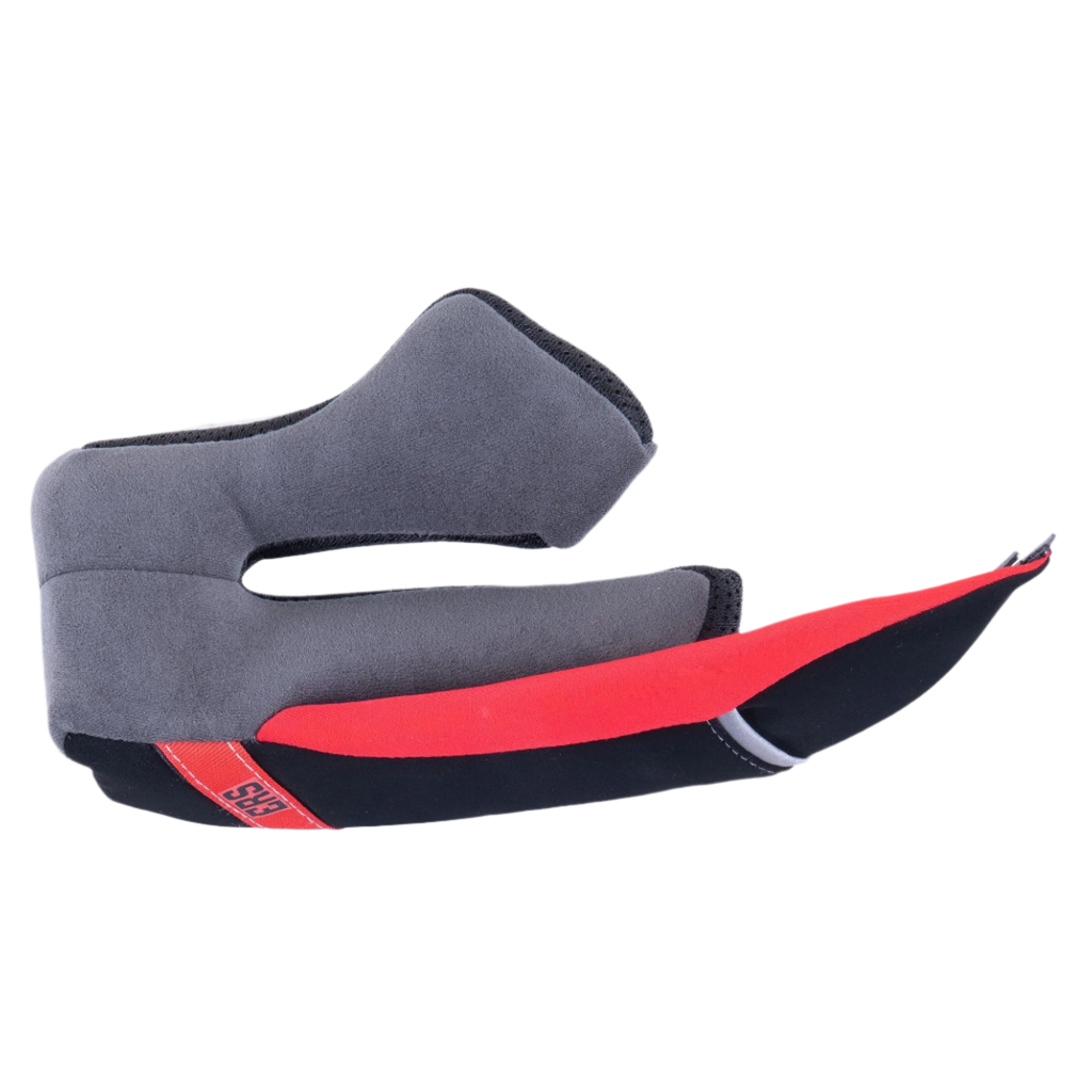 Alpinestars Supertech R10 Regular Cheek Pad, pièce de rechange côté droit pour casque de moto, rembourrage gris doux au toucher avec accents noirs et rouges, doté d'une tirette rouge ERS (Emergency Release System)