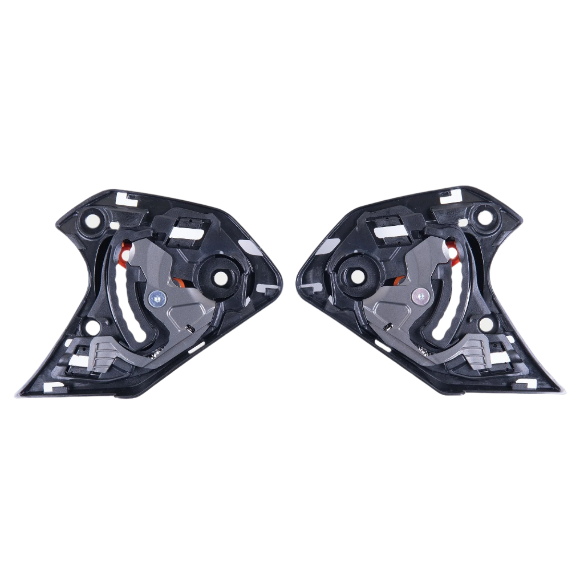 Mécanisme d'écran Alpinestars Supertech R10, paire de mécanismes de visière de remplacement noirs, composants gauche et droit avec pivots mécaniques et points de fixation pour casques de moto S-R10