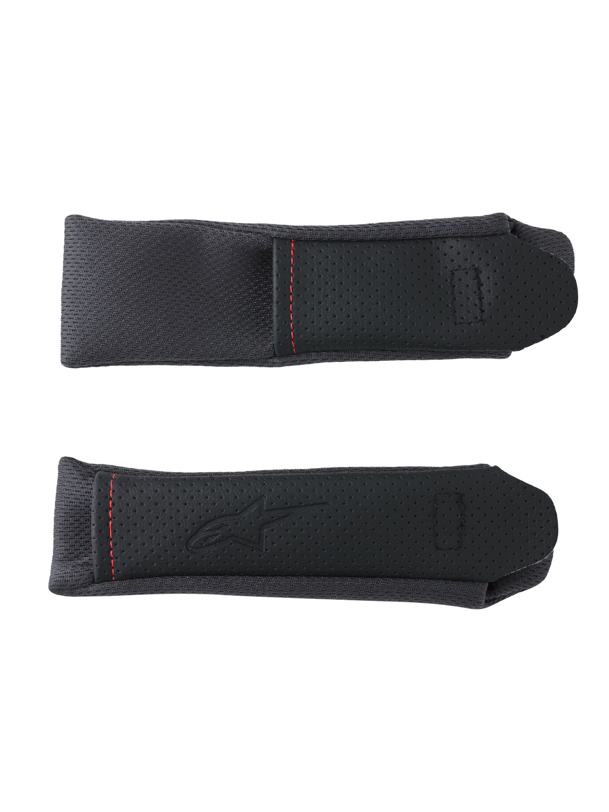 Alpinestars S-R7 caches de sangle de menton, accessoires de remplacement pour casque de moto, noir et gris, avec empiècement perforé et surpiqûres contrastées rouges