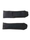 Alpinestars S-R7 caches de sangle de menton, accessoires de remplacement pour casque de moto, noir et gris, avec empiècement perforé et surpiqûres contrastées rouges