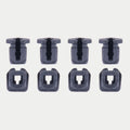 Alpinestars Kit de connecteurs Supertech R10 pour spoiler, accessoire de casque, noir, lot de huit connecteurs de remplacement en plastique, disposés sur deux rangées montrant les profils latéraux et de dessus, pièce de rechange officielle Alpinestars pour casques S-R10.