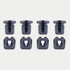 Alpinestars Kit de connecteurs Supertech R10 pour spoiler, accessoire de casque, noir, lot de huit connecteurs de remplacement en plastique, disposés sur deux rangées montrant les profils latéraux et de dessus, pièce de rechange officielle Alpinestars pour casques S-R10.