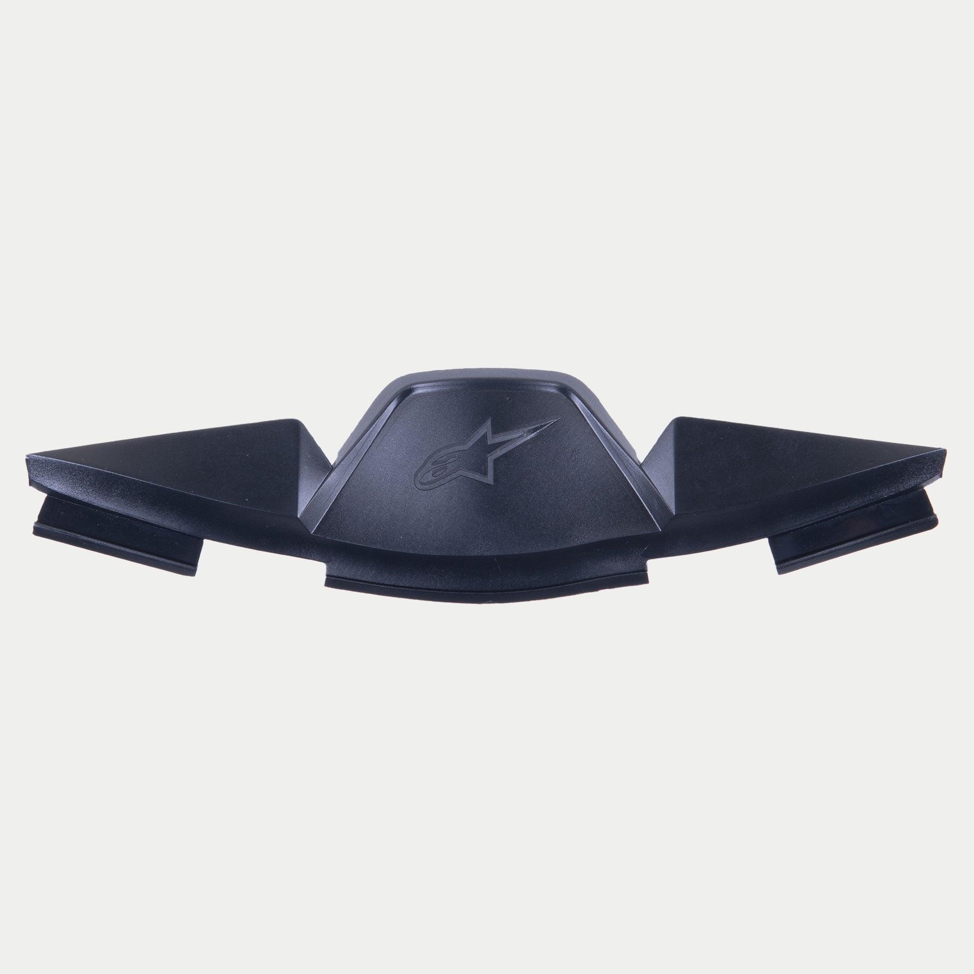 Déflecteur de souffle Alpinestars Supertech R10, accessoire de casque noir, avec logo étoile embossé et design géométrique angulaire pour la gestion du flux d'air et la réduction de la buée sur la visière