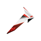 Spoiler standard Alpinestars Supertech R10 Team, accessoire pour casque de moto, finition brillante noir carbone, rouge et blanc, pièce de rechange aérodynamique au design angulaire et logos graphiques audacieux.