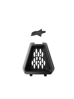 Alpinestars S-M3 Chin Vent, accessoire pour casque, noir, pièce de rechange officielle comprenant un évent trapézoïdal en plastique avec motif en nid d'abeille et un insert de logo Astars noir séparé, conçu pour les casques de moto tout-terrain.
