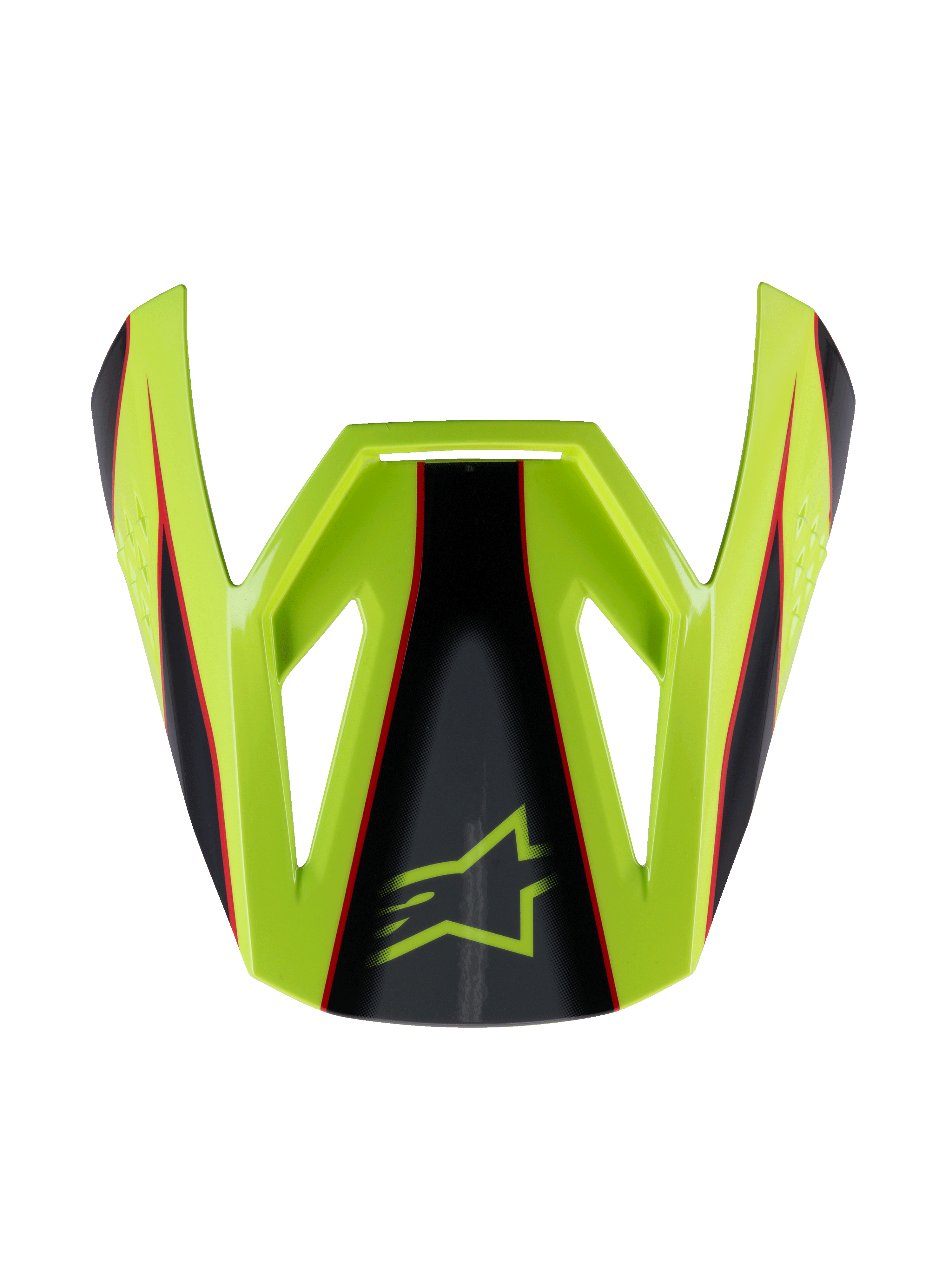 Visière Alpinestars S-M3 Youth Fray, visière de casque de motocross, rouge, jaune fluo et noir avec finition brillante, design angulaire avec le logo étoile Alpinestars, pièce de rechange officielle pour casques de course junior