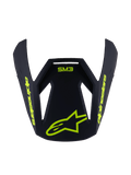 Visière Alpinestars S-M3 Youth Radium, visière de rechange pour casque, noir mat avec graphismes jaune fluo, logo SM3 et marquage Alpinestars, design aérodynamique angulaire pour casques de motocross