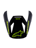 Visière Alpinestars S-M3 Youth Radium, visière de rechange pour casque de motocross, noir et jaune fluo brillant, avec logo Alpinestars et logo étoile jaune sur le devant, design aérodynamique pour casques tout-terrain pour enfant