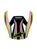 Alpinestars S-M3 Youth Wurx Visor, visière de casque de motocross, noire avec rayures jaunes, orange et rouges, logo Alpinestars jaune, design aérodynamique brillant, visière de rechange pour course tout-terrain jeunesse