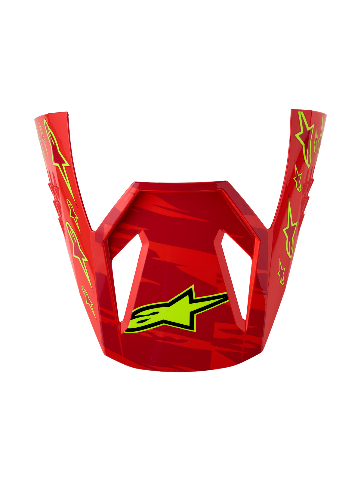 Visière Alpinestars S-M3 Falcon ECE06, pièce de motocross rouge et jaune fluo, finition brillante avec motifs d'étoiles