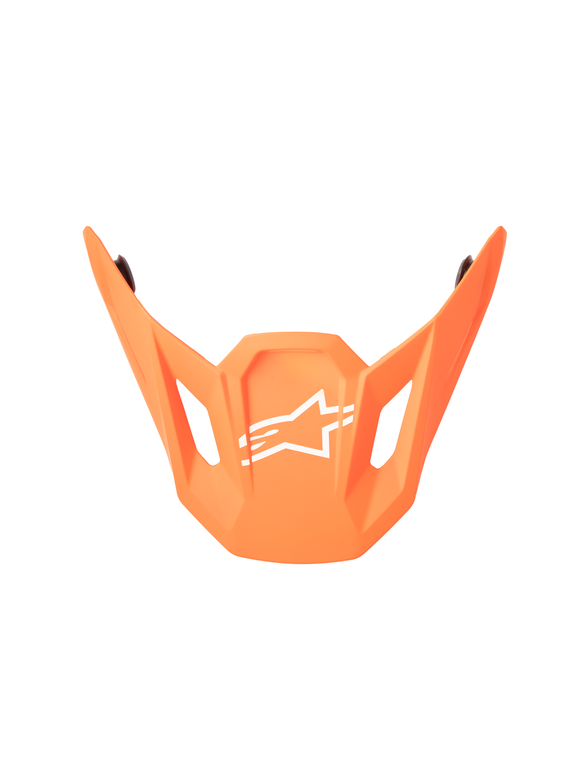 Visière de casque Alpinestars S-M7 Core ECE06, visière de motocross orange avec logo Alpinestars blanc, design angulaire avec deux découpes, finition mate