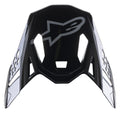 Visière Alpinestars Supertech M10 Carbon Meta2, accessoire pour casque de motocross, noir et gris brillant, avec logo A-star gris à l'avant, design aérodynamique avec découpes de ventilation pour la course tout-terrain