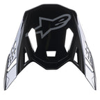 Visière Alpinestars Supertech M10 Carbon Meta2, accessoire pour casque de motocross, noir et gris brillant, avec logo A-star gris à l'avant, design aérodynamique avec découpes de ventilation pour la course tout-terrain