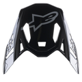 Visière Alpinestars Supertech M10 Carbon Meta2, visière de rechange noir et gris brillant, arborant un logo Alpinestars gris et des découpes de ventilation aérodynamiques, accessoire pour casque de motocross