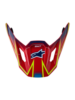 Alpinestars S-M7 Cast Visor, official motocross replacement part in glossy red with fluo yellow and blue graphics.