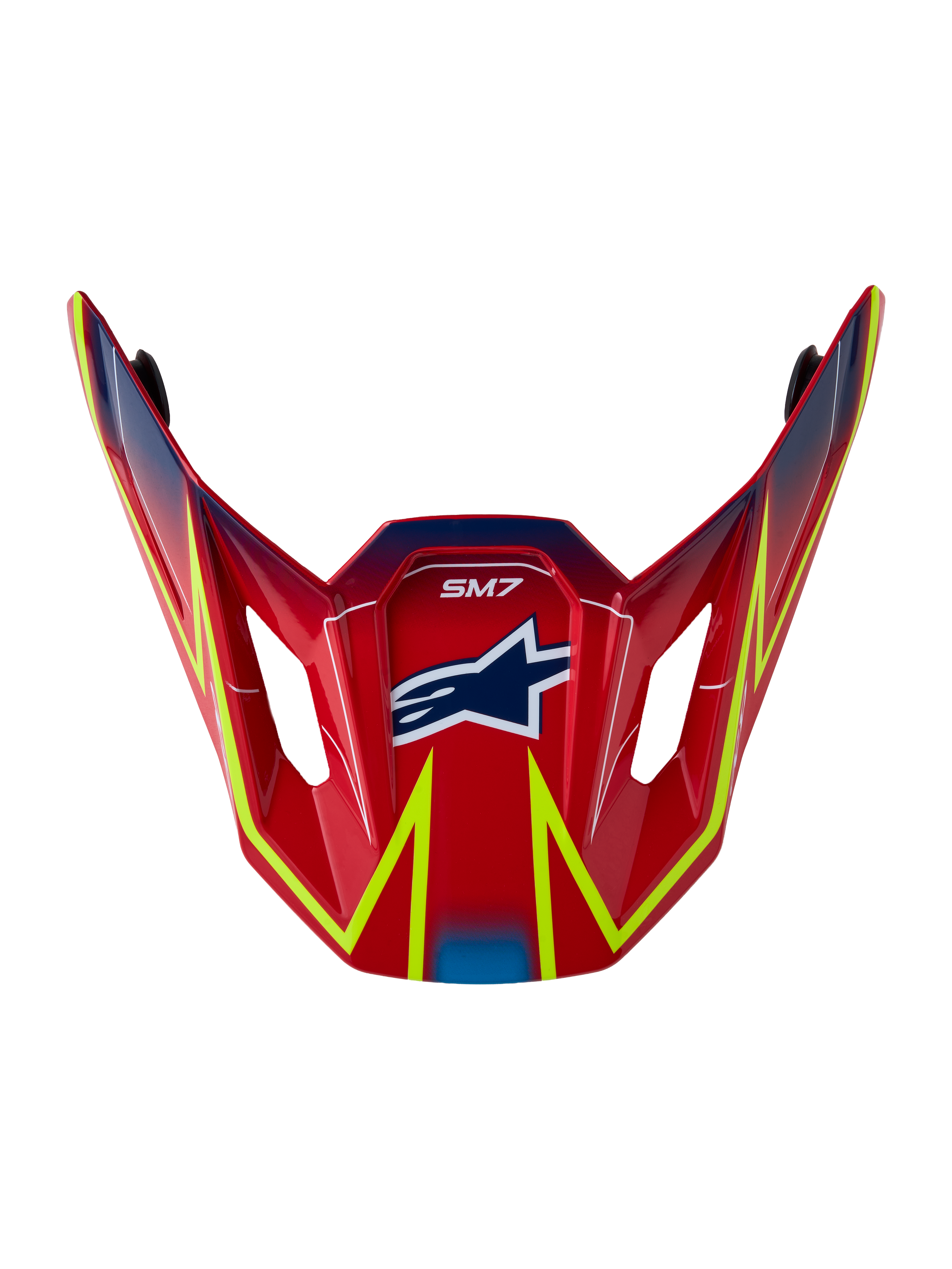 Alpinestars visière S-M7 Cast pour casque de motocross, rouge avec graphismes jaune fluo et bleu, finition brillante