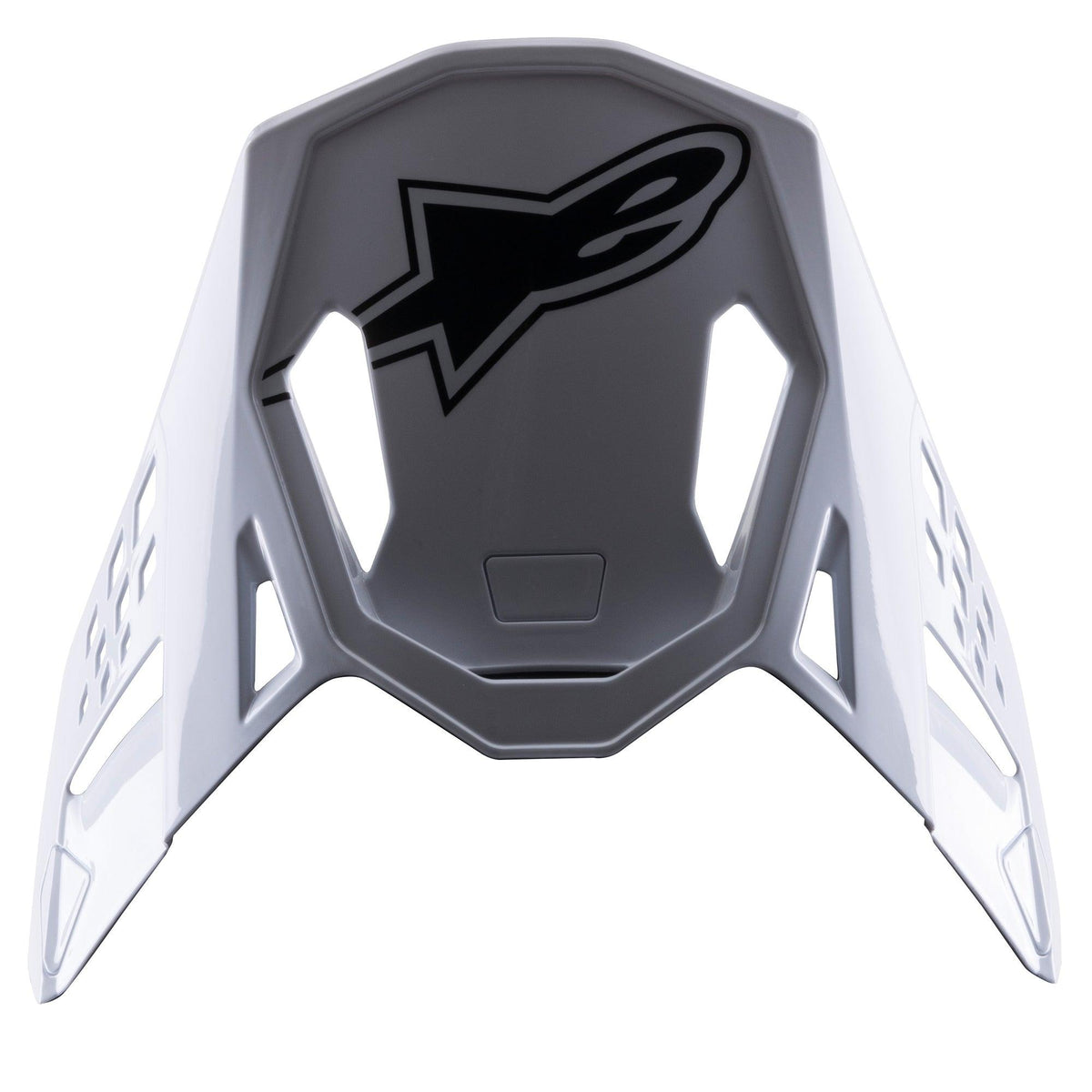 Visière Alpinestars S-M8 Factory, accessoire pour casque de motocross, blanc avec logo Alpinestars noir, visière de rechange dotée de découpes aérodynamiques et d'un système de fixation par clip pour casques Supertech M8