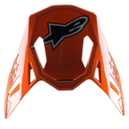 Visière Alpinestars S-M8 Factory, accessoire pour casque de motocross, orange brillant avec un grand logo Alpinestars noir et blanc, découpes de ventilation aérodynamiques, visière de rechange pour les casques Supertech M8