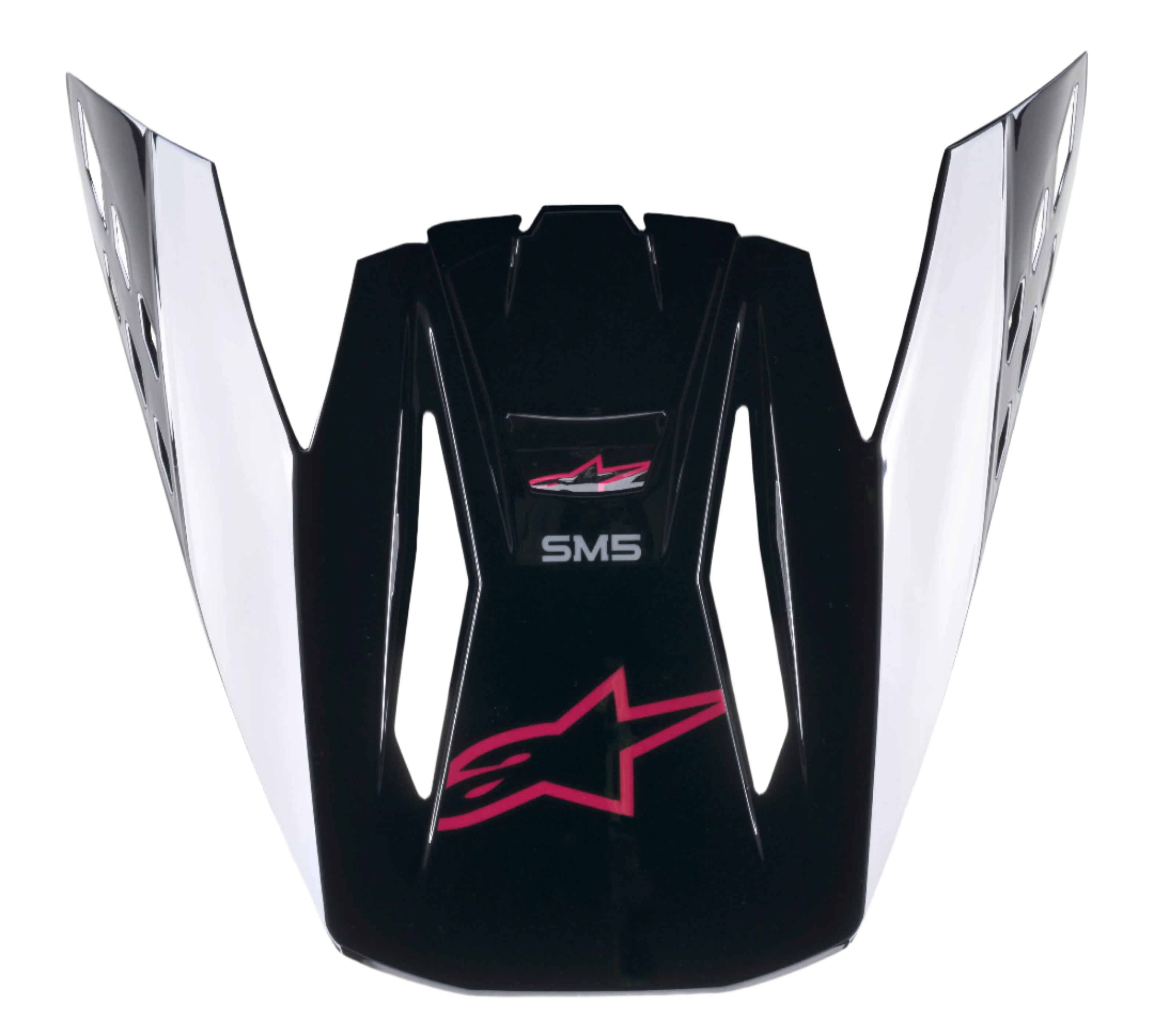 Visière Alpinestars S-M5 Compass, visière pour casque de motocross, noir et rose diva brillant, avec logo Astars rose et accents latéraux blancs, visière de rechange pour casques tout-terrain Supertech M5