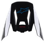 Alpinestars S-M5 Bond Helmet Visor, visière de rechange pour casques de motocross, noir et cyan brillant avec marquage latéral Astars blanc, vue de dessus avec logo étoile bleu et texte SM5 rouge