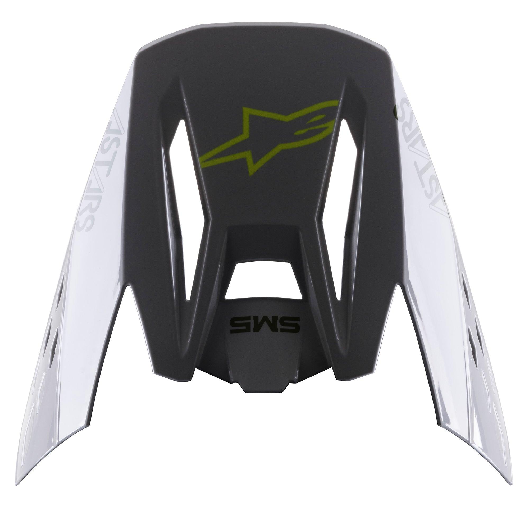 Visière Alpinestars S-M5 Bond, visière de rechange pour casque, Argent Jaune Fluo Brillant, avec logo étoile jaune fluo central, texte SM5 et panneaux latéraux blancs avec marquage ASTARS, finition brillante pour la protection en motocross