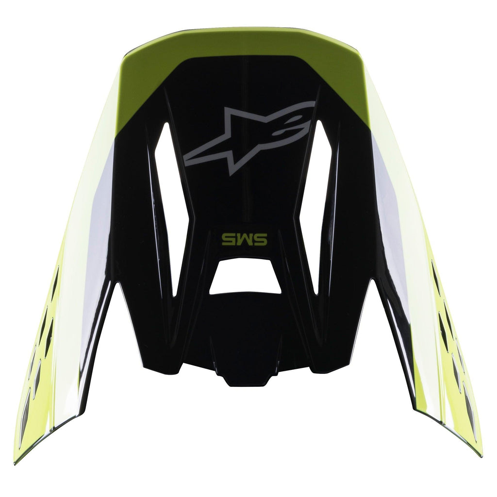 Visière Alpinestars S-M5 Beam, accessoire pour casque de motocross, noir et jaune fluo brillant, avec marquage S-M5 et logo Alpinestars, finition brillante pour casques de course tout-terrain