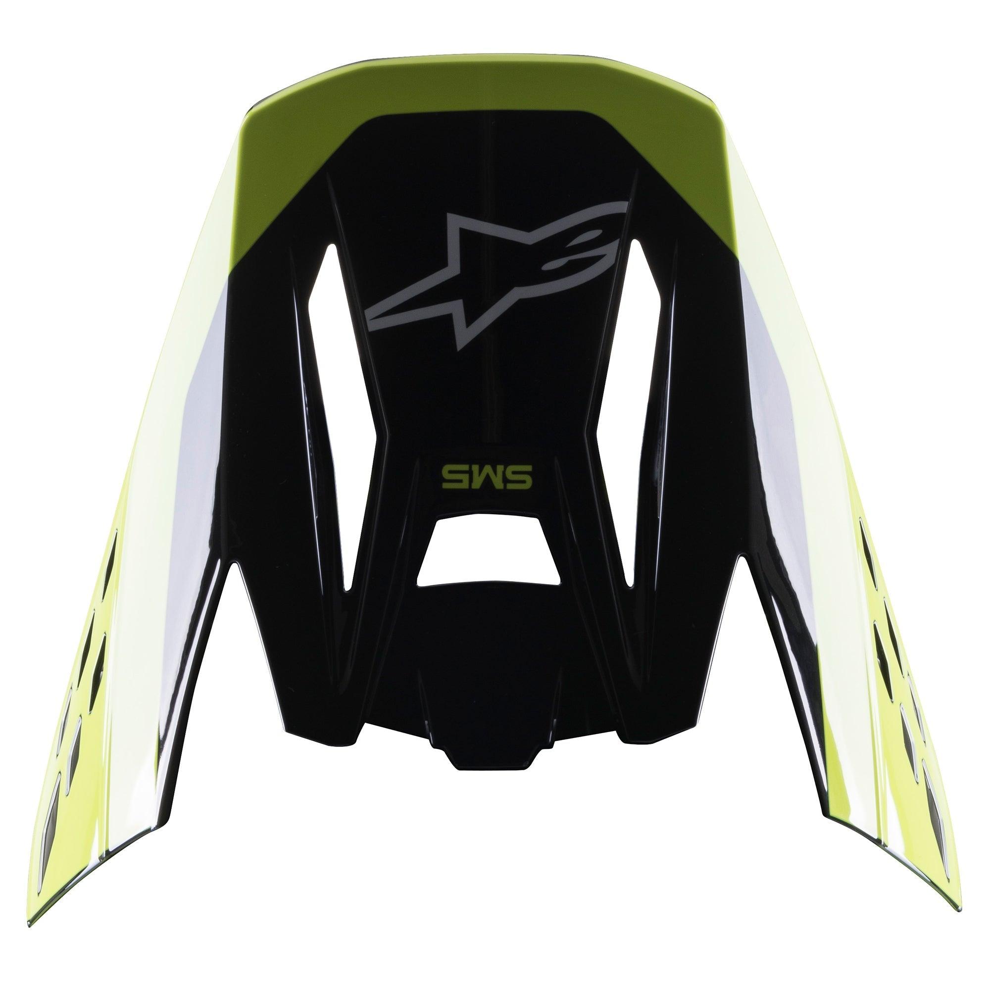 Visière Alpinestars S-M5 Beam, accessoire pour casque de motocross, noir et jaune fluo brillant, avec marquage S-M5 et logo Alpinestars, finition brillante pour casques de course tout-terrain