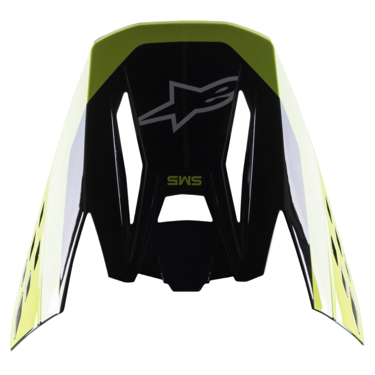 Alpinestars S-M5 Beam Visor, Helmet Accessory, Black and Yellow Fluo Glossy, featuring Alpinestars star logo and SM5 branding, replacement peak for motocross helmets