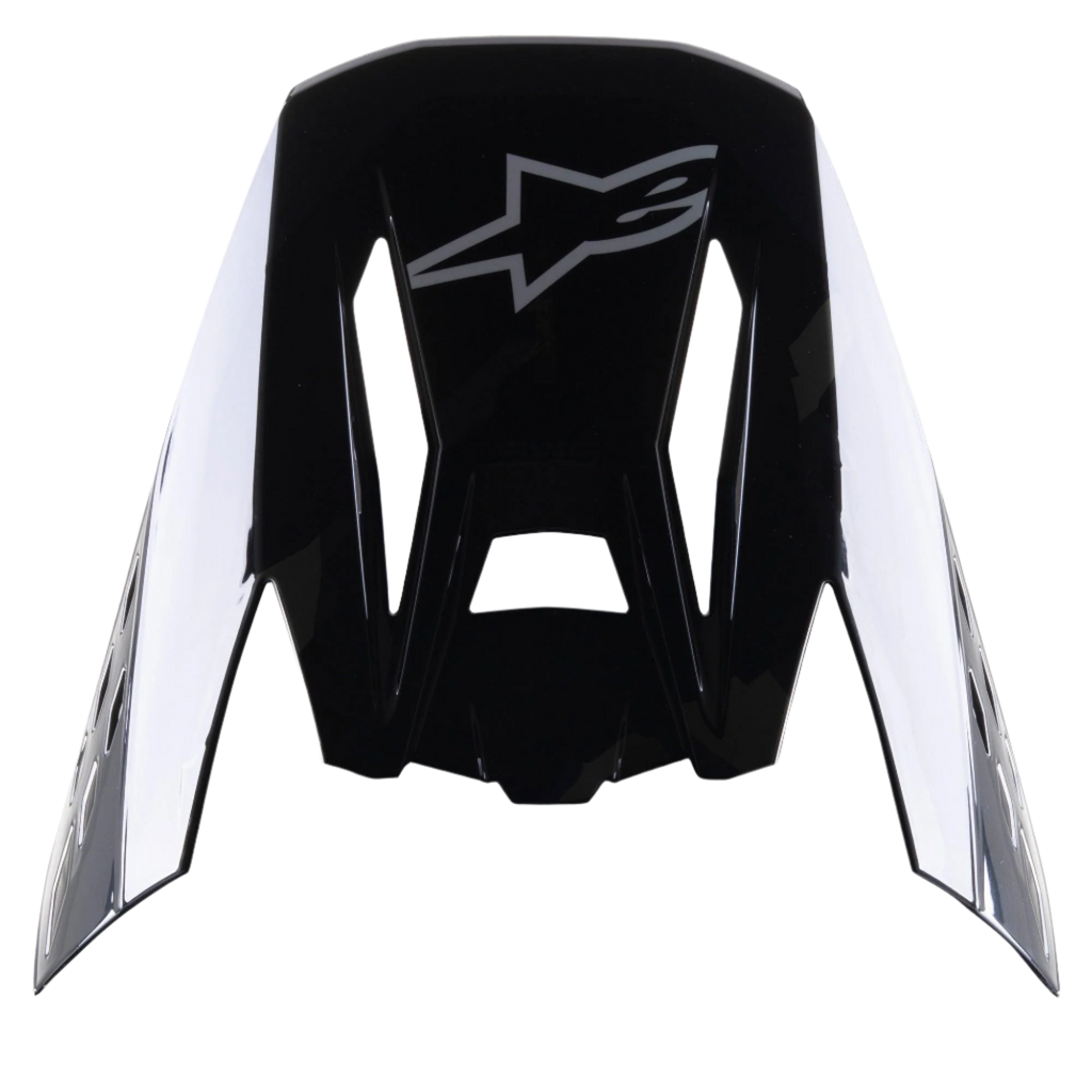 Visière Alpinestars S-M5 Rover, accessoire pour casque de motocross, noir anthracite camouflage brillant, finition noire brillante avec logo étoile gris, design aérodynamique avec découpes pour la circulation de l'air