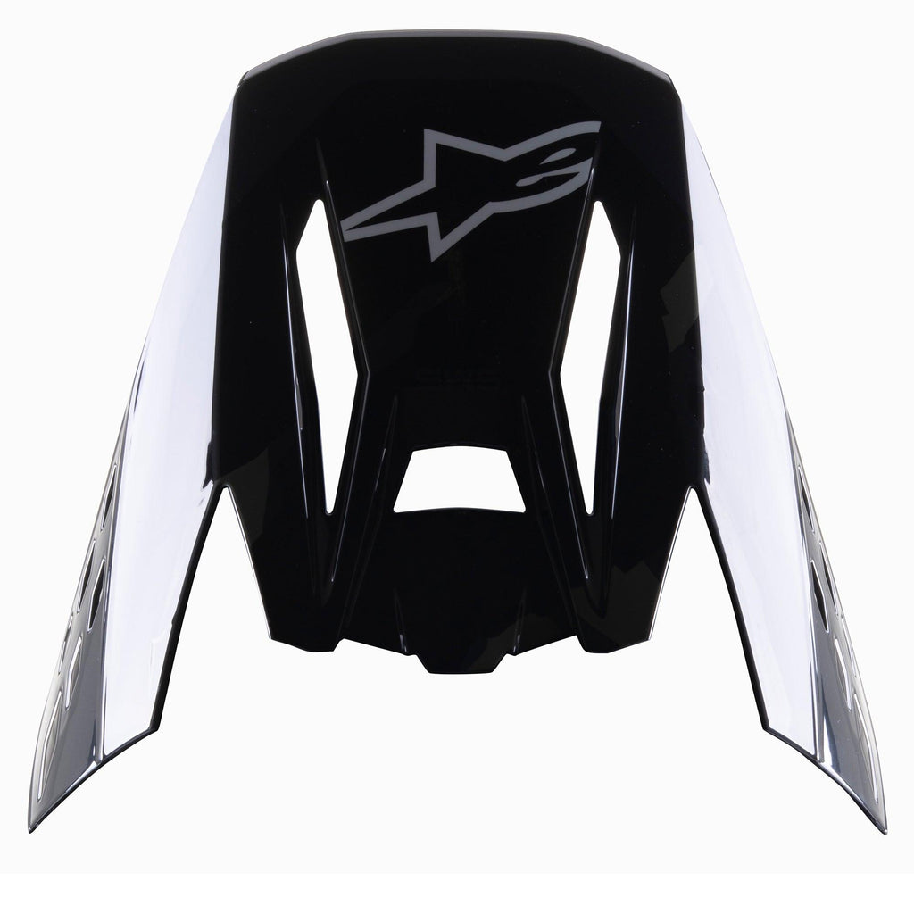 Visière Alpinestars S-M5 Rover, visière de rechange pour casque de motocross, noir anthracite camo brillant, avec logo Alpinestars gris, design angulaire avec motifs camouflage sur les côtés, accessoire de rechange pour casques de course tout-terrain
