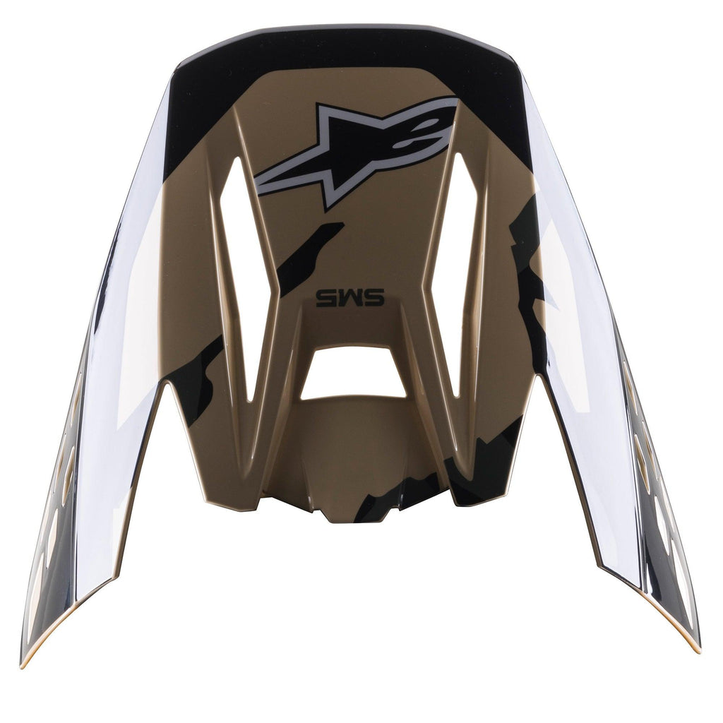 Visière Alpinestars S-M5 Rover, visière de rechange pour casque de motocross, Sand Tangerine Camo brillant, motif camouflage beige et noir avec finition brillante, avec le logo étoile Alpinestars et le marquage SM5