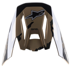 Visière Alpinestars S-M5 Rover, visière de rechange pour casque, Sand Tangerine Camo Glossy, base marron avec des accents de camouflage noirs, arborant le logo Alpinestars et le marquage SM5, design angulaire pour casques de motocross