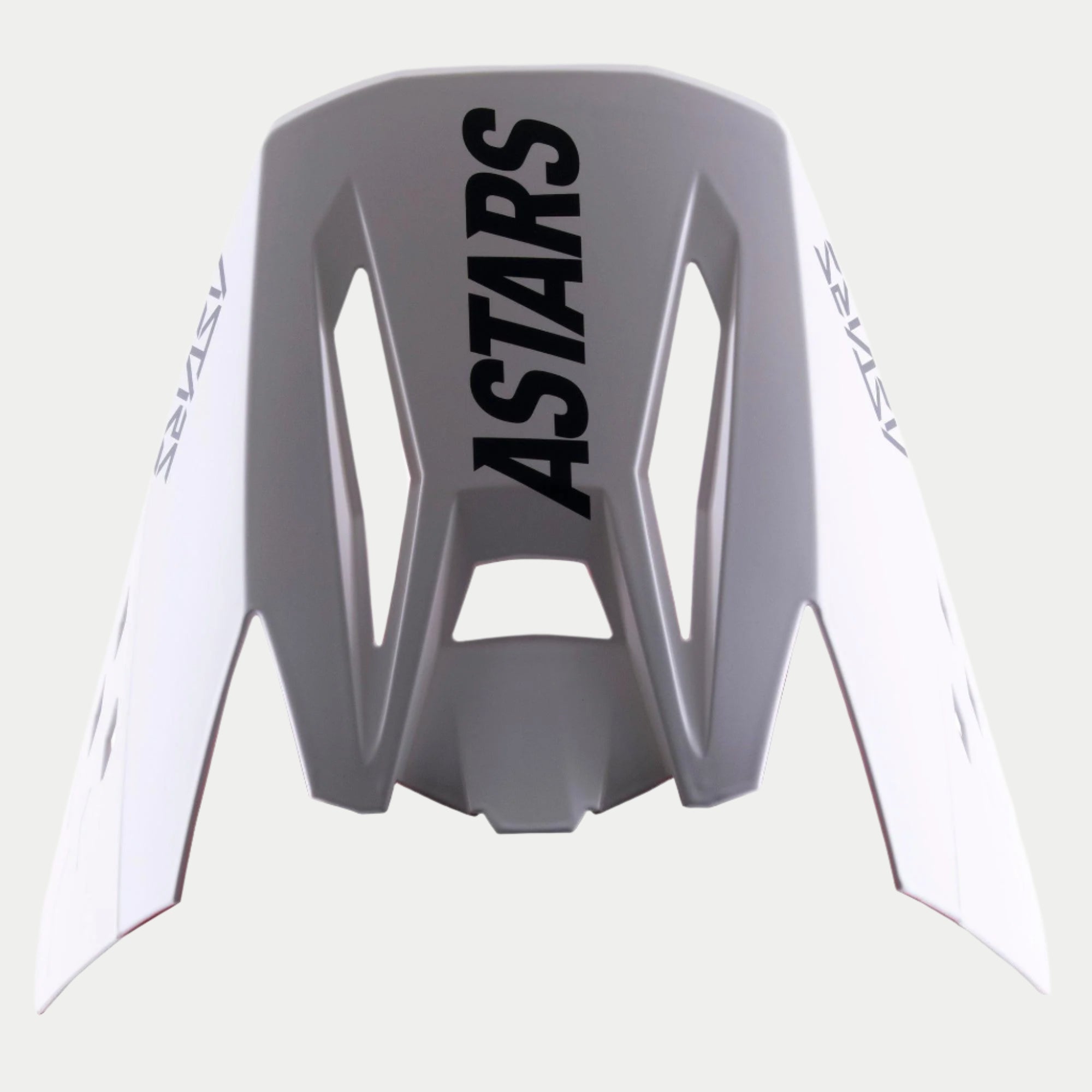 Visière Alpinestars S-M5 Rayon, visière de rechange pour casque de motocross, gris avec logo ASTARS noir sur le dessus et les côtés, finition mate, design angulaire avec ouvertures de ventilation pour la performance tout-terrain