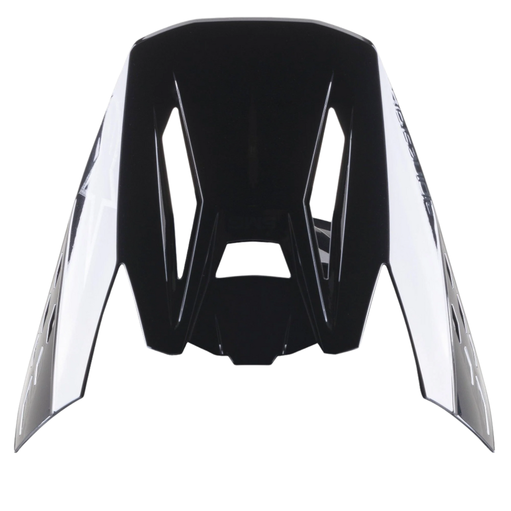 Visière Alpinestars S-M5 Scout, visière de rechange pour casques de motocross, noir argenté brillant, design aérodynamique avec marquage latéral et fentes de ventilation, finition haute brillance