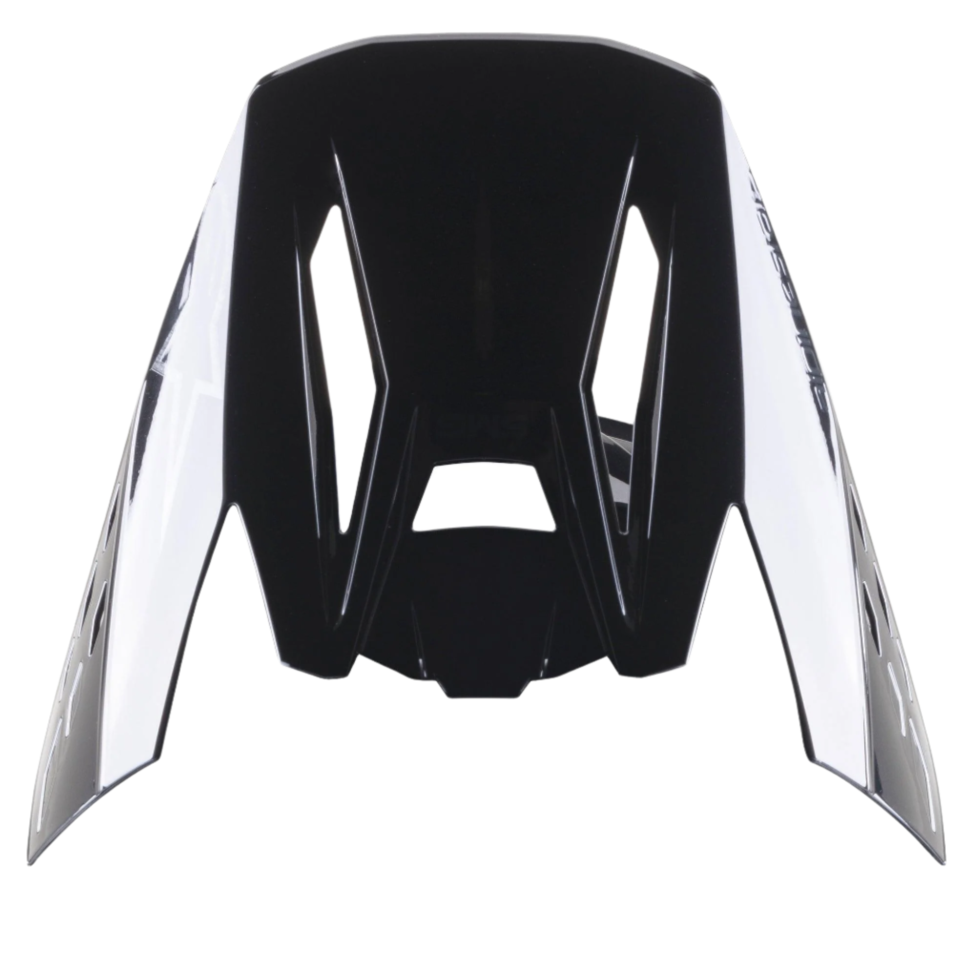 Visière Alpinestars S-M5 Scout, visière de rechange pour casques de motocross, noir argenté brillant, design aérodynamique avec marquage latéral et fentes de ventilation, finition haute brillance