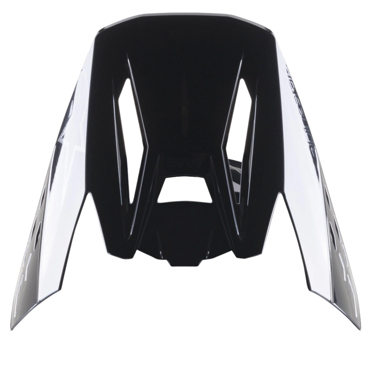 Alpinestars S-M5 Scout Visor, Black Silver Glossy replacement peak for motocross helmets, aerodynamic design with side branding and ventilation slots, high-gloss finish
