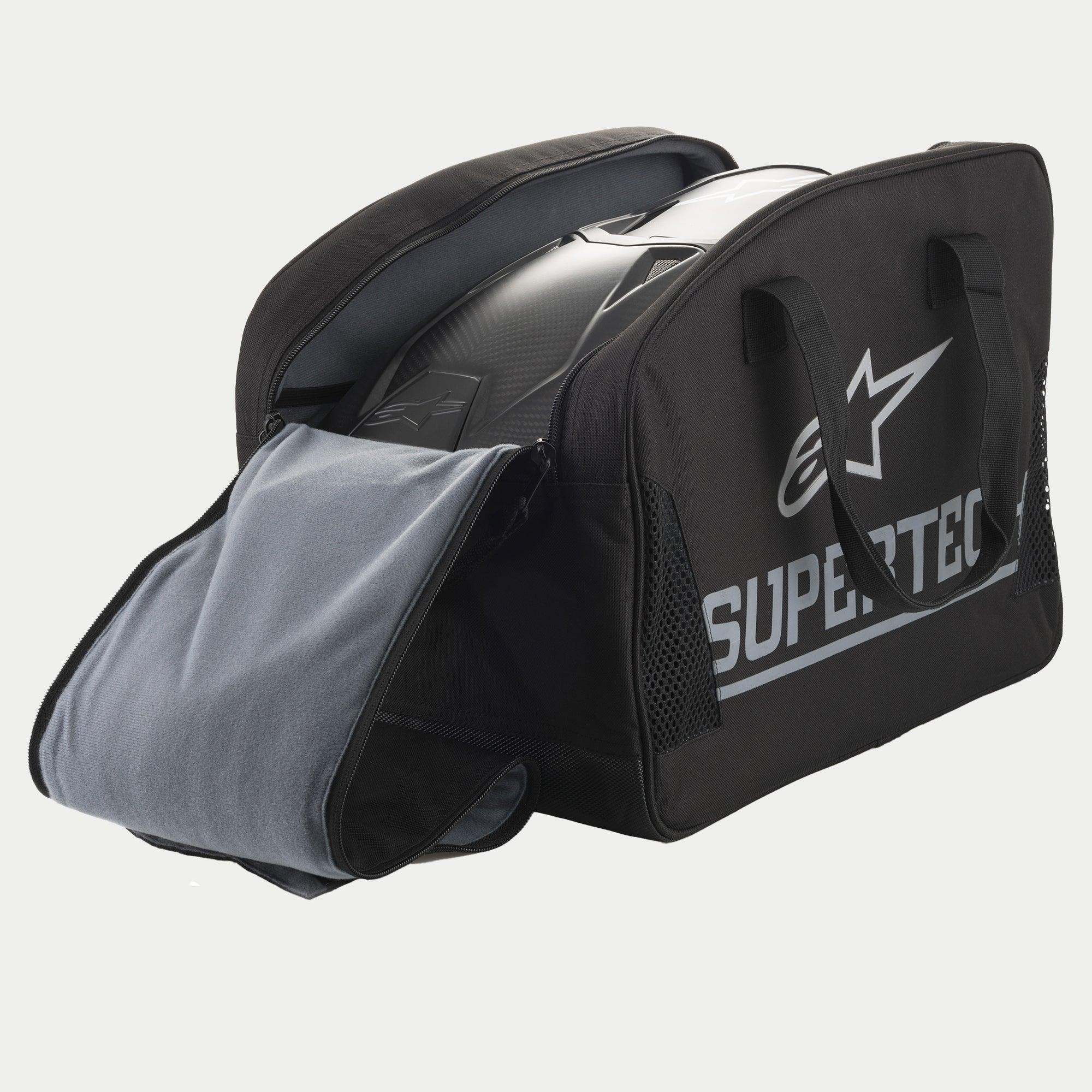 Sac semi-rigide pour casque Alpinestars Supertech, sac de rangement de protection pour casque de moto noir avec grand logo argenté et doublure intérieure souple