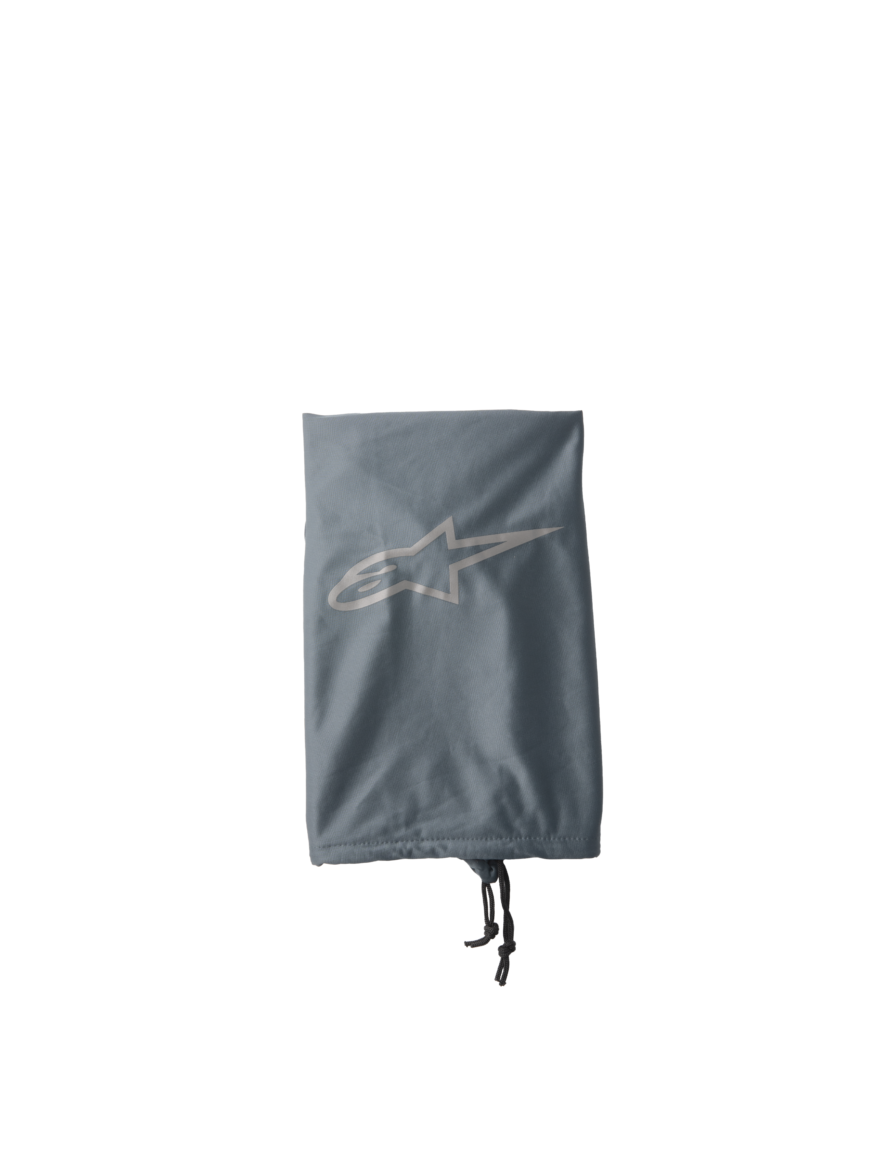 Alpinestars S-M7 Soft Bag, pochette de rangement pour casque de motocross, gris, avec un logo étoilé Alpinestars gris clair, fermeture par cordon de serrage noir, construction textile légère pour la protection de l'équipement tout-terrain