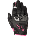 Gants Alpinestars Stella SMX-1 Air V2 pour femme, gants de moto, noirs avec accents rose fuchsia, protection des articulations texturée en fibre de carbone, construction en cuir perforé et mesh pour la ventilation, manchette courte
