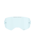 Lentille Alpinestars Supertech Clear en bleu clair, écran de rechange pour lunettes de motocross, marquage ONE GOAL ONE VISION et supports de tear-off intégrés, design incurvé en polycarbonate résistant aux impacts