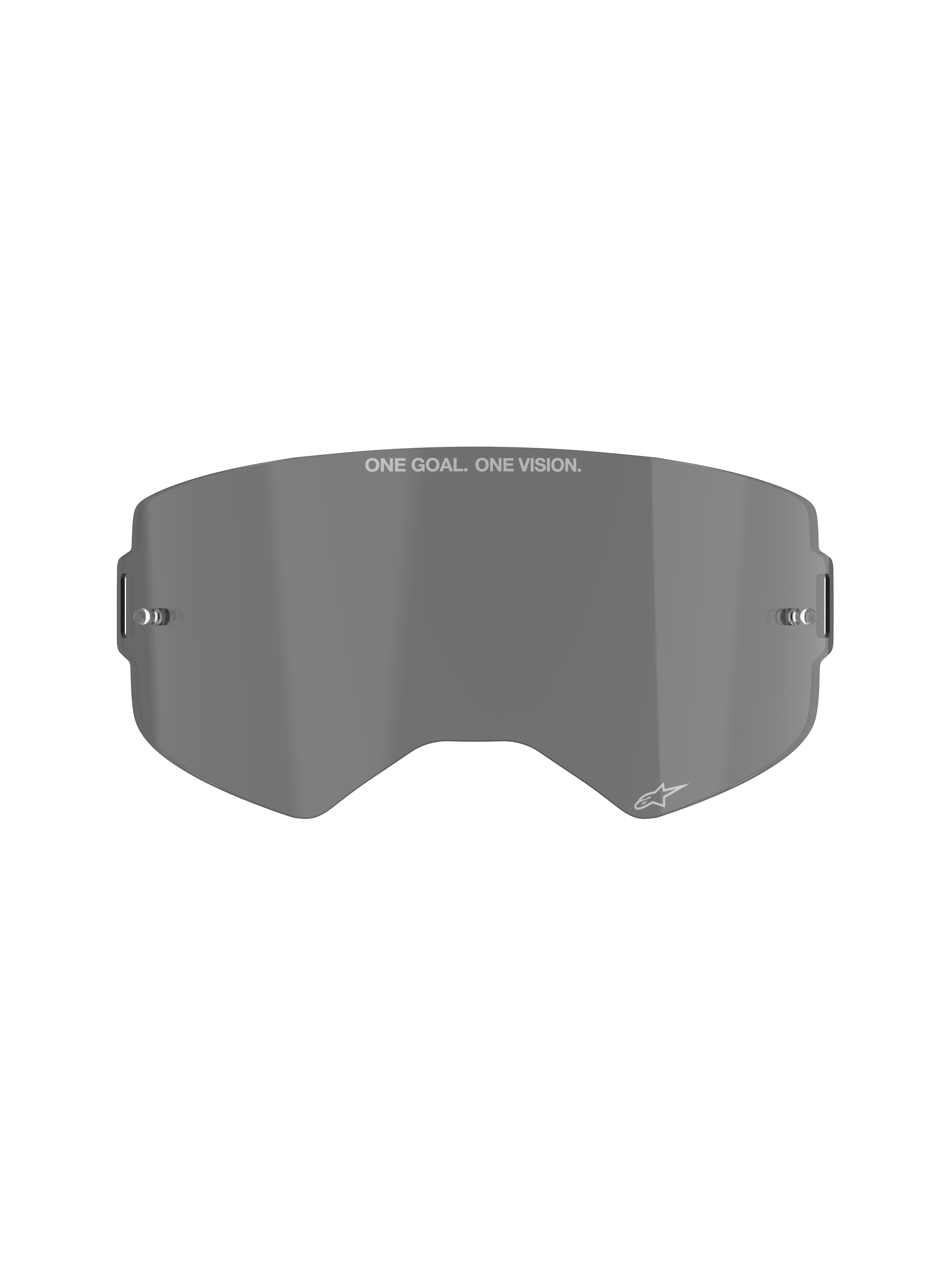 Alpinestars Supertech Smoke Lens, lentille de rechange fumée foncée pour lunettes de motocross, écran courbé en polycarbonate moulé par injection avec supports de tear-offs, marquage « ONE GOAL. ONE VISION. » et logo étoile Alpinestars