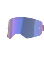 Lentille Miroir Alpinestars Supertech, écran de remplacement pour lunettes de motocross, bleu miroir avec finition irisée violette, doté de supports tear-off intégrés, texte « ONE GOAL. ONE VISION. » en haut et logo Alpinestars en bas, polycarbonate haute clarté pour la course tout-terrain